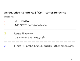 Introduction to the Ads/CFT Correspondence Outline I CFT