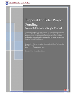 Proposal for Solar Project Funding Nutan Bal Shikshan Sangh, Kosbad
