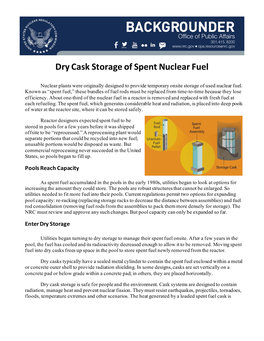 Backgrounder: Dry Cask Storage of Spent Nuclear Fuel