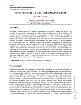 Socio-Economic Impacts in Pilgrimage Tourism S.Vijayanand