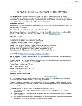 640E Neurology Critical Care (Neuro Icu Core Rotation)