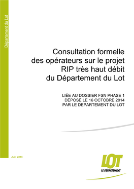 Consultation Formelle Des Opérateurs Sur Le Projet RIP Très Haut Débit Du