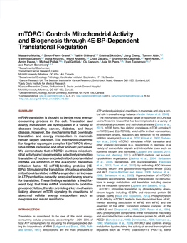 Mtorc1 Controls Mitochondrial Activity and Biogenesis Through 4E-BP-Dependent Translational Regulation