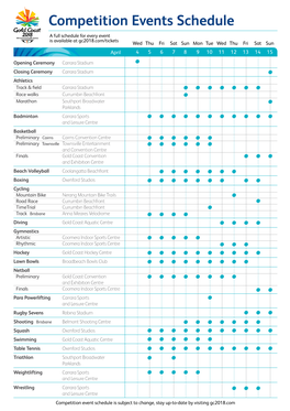 Competition Events Schedule