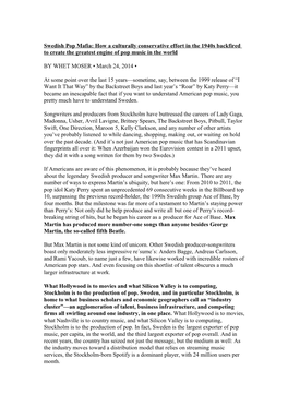Swedish Pop Mafia: How a Culturally Conservative Effort in the 1940S Backfired to Create the Greatest Engine of Pop Music in the World