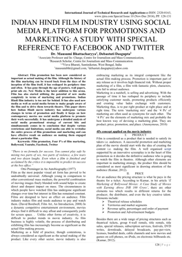 INDIAN HINDI FILM INDUSTRY USING SOCIAL MEDIA PLATFORM for PROMOTIONS and MARKETING: a STUDY with SPECIAL REFERENCE to FACEBOOK and TWITTER Dr