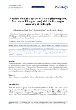 ﻿A Review of Unusual Species of Cotesia (Hymenoptera, Braconidae