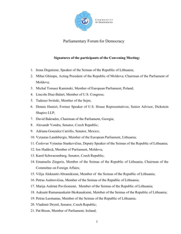 Signatures of the Participants of the Convening Meeting