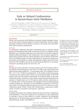 Early Or Delayed Cardioversion in Recent-Onset Atrial Fibrillation