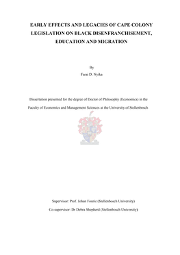 Early Effects and Legacies of Cape Colony Legislation on Black Disenfranchisement, Education and Migration