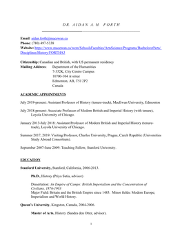 Aidan Forth CV