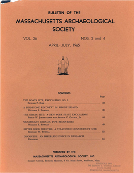 Bulletin of the Massachusetts Archaeological Society, Vol. 26, No. 3/4. April/July 1965