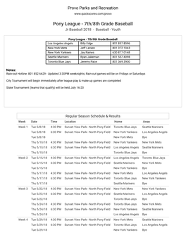 Pony League - 7Th/8Th Grade Baseball Jr Baseball 2018 - Baseball - Youth