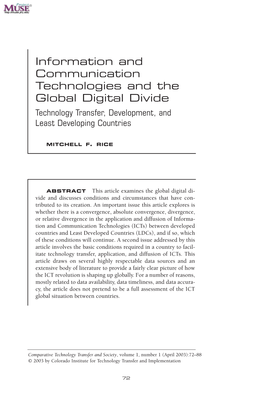 Information and Communication Technologies and the Global Digital Divide Technology Transfer, Development, and Least Developing Countries