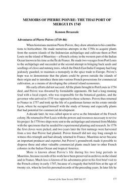 Memoirs of Pierre Poivre: the Thai Port of Mergui in 1745