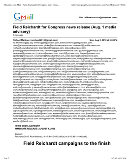 Mirsnews.Com Mail - Field Reichardt for Congress News Releas