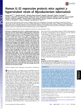 Human IL-32 Expression Protects Mice Against a Hypervirulent Strain of Mycobacterium Tuberculosis