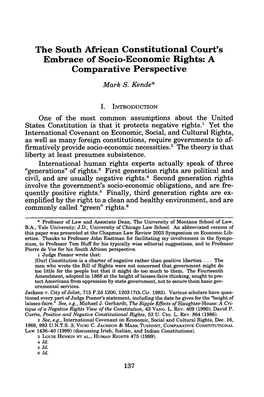 South African Constitutional Court's Embrace of Socio-Economic Rights: a Comparative Perspective