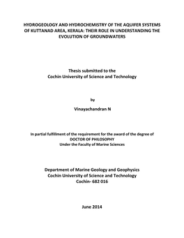Hydrogeology and Hydrochemistry of the Aquifer Systems of Kuttanad Area, Kerala: Their Role in Understanding the Evolution of Groundwaters