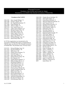 Presidents of the NAWM and Awards for Alumni Presented by Or on Behalf of the National Association of Wabash Men