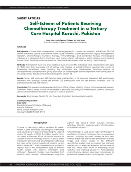 Self-Esteem of Patients Receiving Chemotherapy Treatment in a Tertiary Care Hospital Karachi, Pakistan