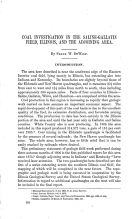 Coal Investigation in the Saline-Gallatin Field, Illinois, and the Adjoining Area.