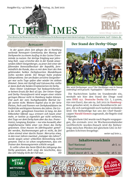 Turf-Times Der Deutsche Newsletter Für Vollblutzucht & Rennsport Mit Dem Galopp-Portal Unter