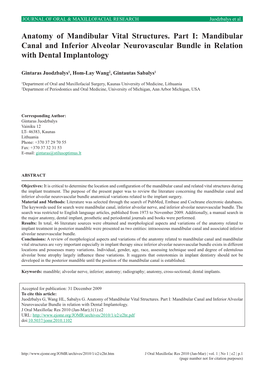 Anatomy of Mandibular Vital Structures. Part I: Mandibular Canal and Inferior Alveolar Neurovascular Bundle in Relation with Dental Implantology