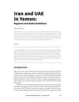 Iran and UAE in Yemen: Regional and Global Ambitions