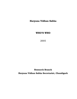 Haryana Vidhan Sabha WHO's WHO 2005