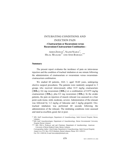 INTUBATING CONDITIONS and INJECTION PAIN - Cisatracurium Or Rocuronium Versus Rocuronium-Cisatracurium Combination