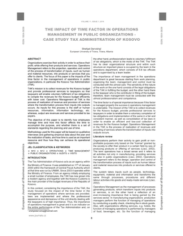 The Impact of Time Factor in Operations Management in Public Organizations - Case Study Tax Administration of Kosovo Issn 1804-5839 Issn 1804-5839