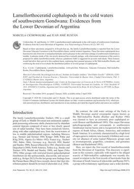 Lamellorthoceratid Cephalopods in the Cold Waters of Southwestern Gondwana: Evidences from the Lower Devonian of Argentina