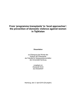 Alexander Erich 2015 Prevention of Domestic Violence in Tajikistan
