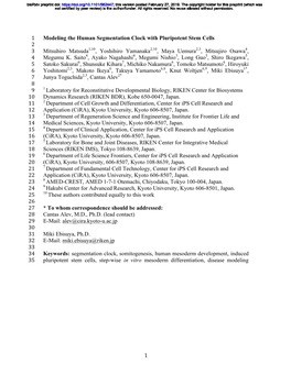 Modeling the Human Segmentation Clock with Pluripotent Stem Cells 2 3 Mitsuhiro Matsuda1,10, Yoshihiro Yamanaka2,10, Maya Uemura2,3, Mitsujiro Osawa4, 4 Megumu K