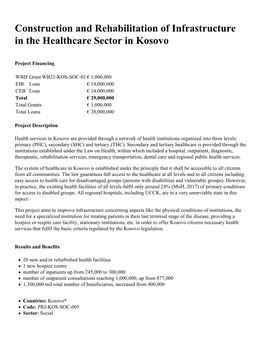 Construction and Rehabilitation of Infrastructure in the Healthcare Sector in Kosovo