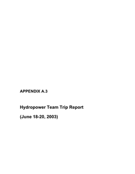 Hydropower Team Trip Report (June 18-20, 2003)