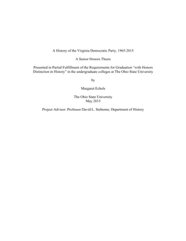 A History of the Virginia Democratic Party, 1965-2015