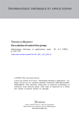 On a Subclass of Context-Free Groups Informatique Théorique Et Applications, Tome 25, No 3 (1991), P