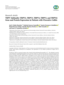 (TRPV2, TRPV3, TRPV4, TRPV5, and TRPV6) Gene and Protein Expression in Patients with Ulcerative Colitis