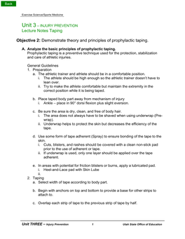 Unit 3 – INJURY PREVENTION Lecture Notes Taping