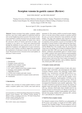 Scorpion Venoms in Gastric Cancer (Review)