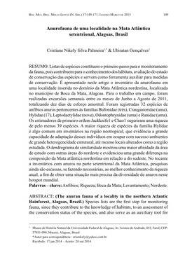 Anurofauna De Uma Localidade Na Mata Atlântica Setentrional, Alagoas, Brasil