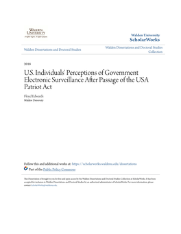 U.S. Individuals' Perceptions of Government Electronic Surveillance After Passage of the USA Patriot Act Floyd Edwards Walden University