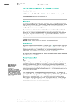 Moraxella Bacteremia in Cancer Patients