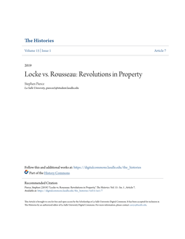 Locke Vs. Rousseau: Revolutions in Property Stephen Pierce La Salle University, Pierces5@Student.Lasalle.Edu