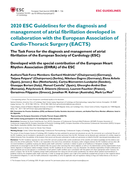ESC Guidelines for the Diagnosis and Management of Atrial Fibrillation