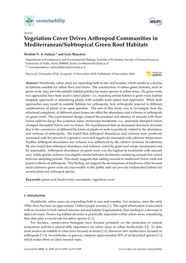 Vegetation Cover Drives Arthropod Communities in Mediterranean/Subtropical Green Roof Habitats