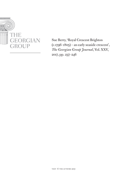 Royal Crescent Brighton (C.1796–1805) – an Early Seaside Crescent’, the Georgian Group Journal, Vol