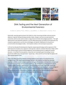 DNA Testing and the Next Generation of Environmental Forensics